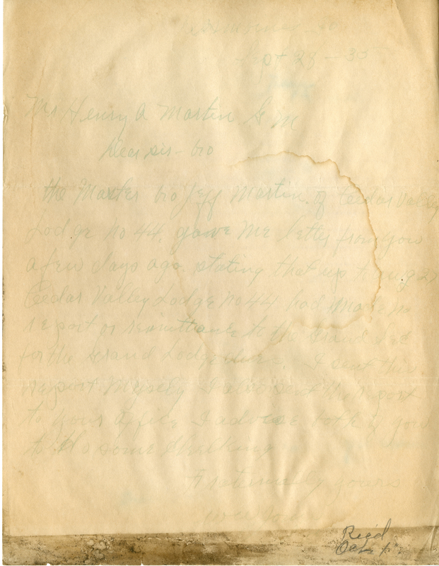 Correspondence To Grand Master H. A. Martin