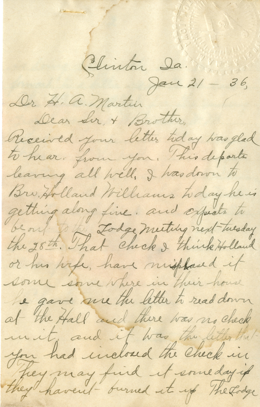 Correspondence Between Charles Thompson And Grand Master Henry A. Martin