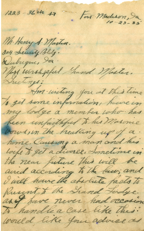 Payton wrote from Corinthian Lodge #43.
