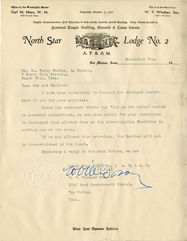 Written on letterhead from North Star Lode #2.