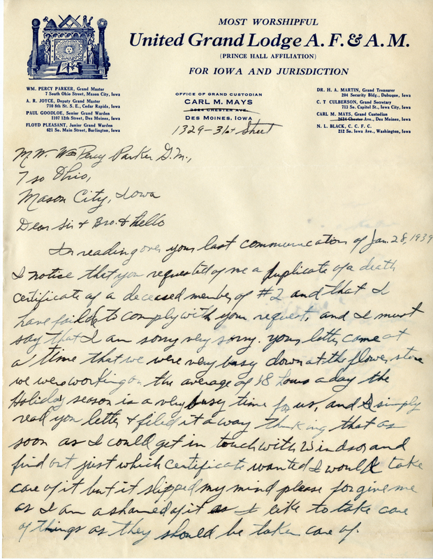Correspondence Between Percy Parker And Carl M. Mays