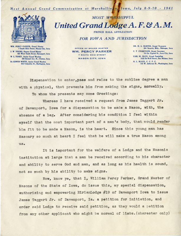 Announcement Written By Wm. Percy Parker