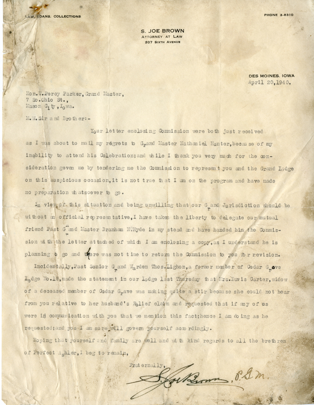 Written on Brown's law office letterhead.