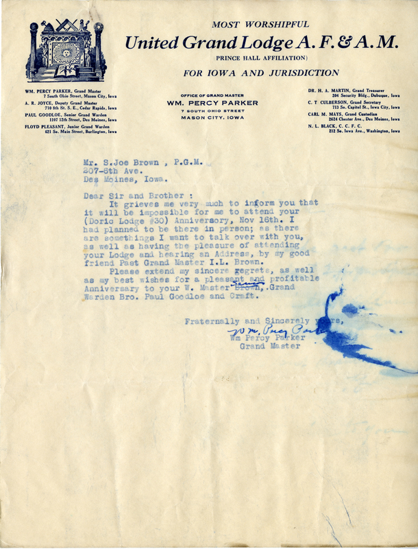 Correspondence Between S. Joe Brown And Percy Parker