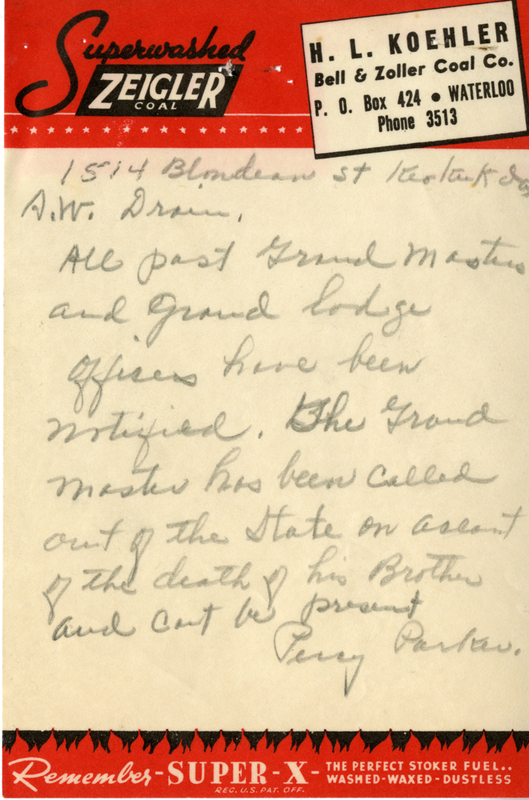 Written on "Superwashed Zeigler Coal. H.L. Koehler, Bell & Zoller Coal Co." note paper.