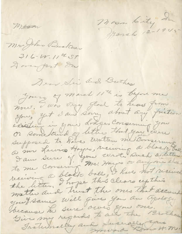 Correspondence Between John Bruckner And Grand Master Howard Brown