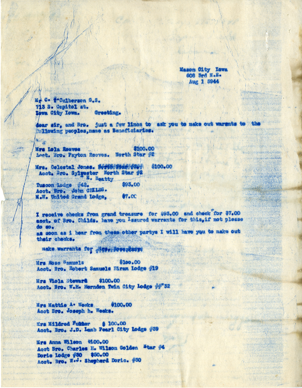 Lists the names, addreses, and warrant amounts.