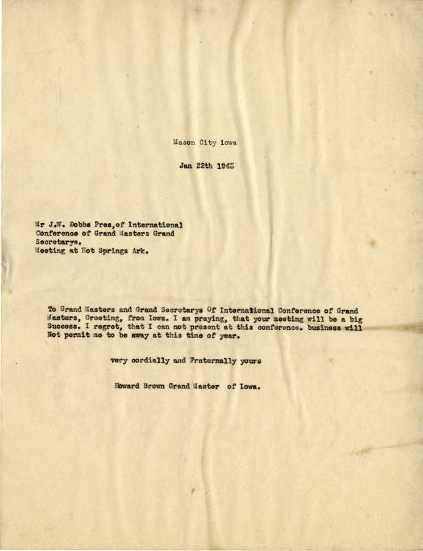 Correspondence Between J. W. Dobbs And Grand Master Howard Brown