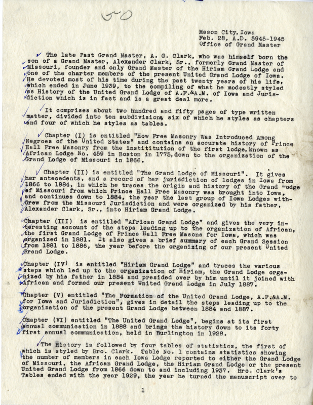 Correspondence From Grand Master Howard Brown