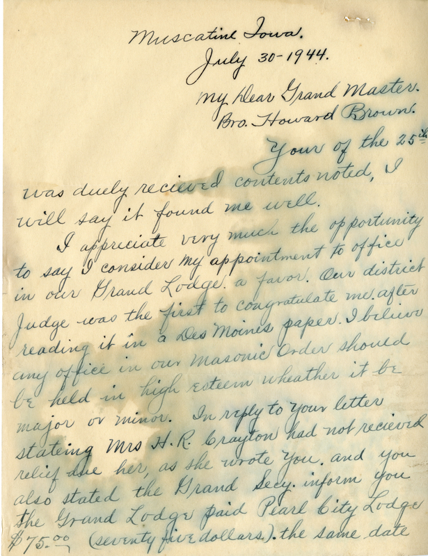 Correspondence Between A. D. Powell And Grand Master Howard Brown