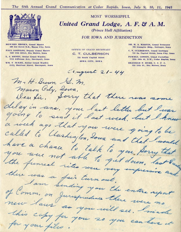 Written on letterhead from United Grand Lodge, Office of Grand Secretary.