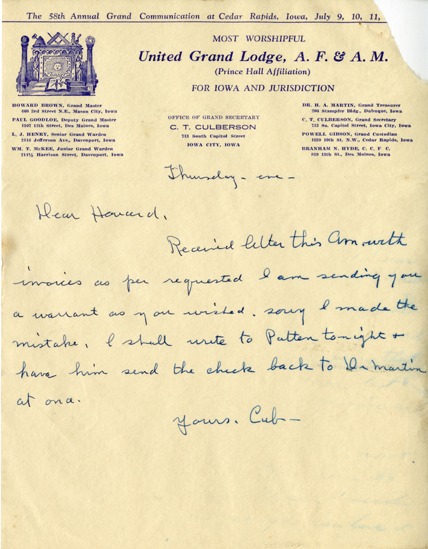 Culberson signs this letter as "Cub."