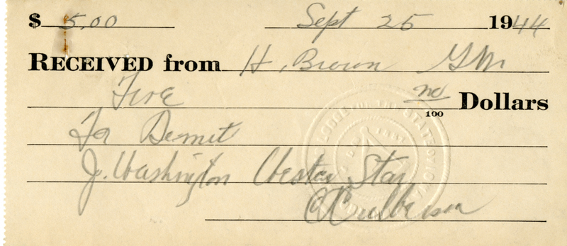 $5 received by Culberson to demit J. Washington.