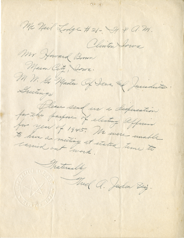 Written from McNeil lodge #21.