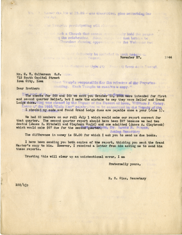 Correspondence Between R. S. Sims And C. T. Culberson