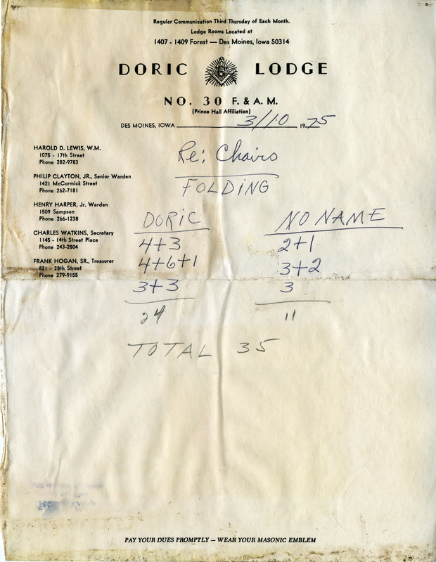 Written on Doric Lodge #30 letterhead.