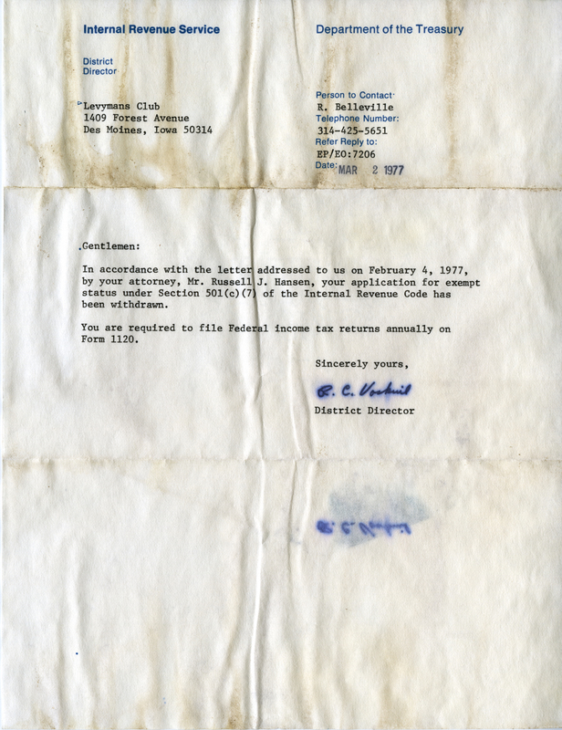 Written to Levymans Club.