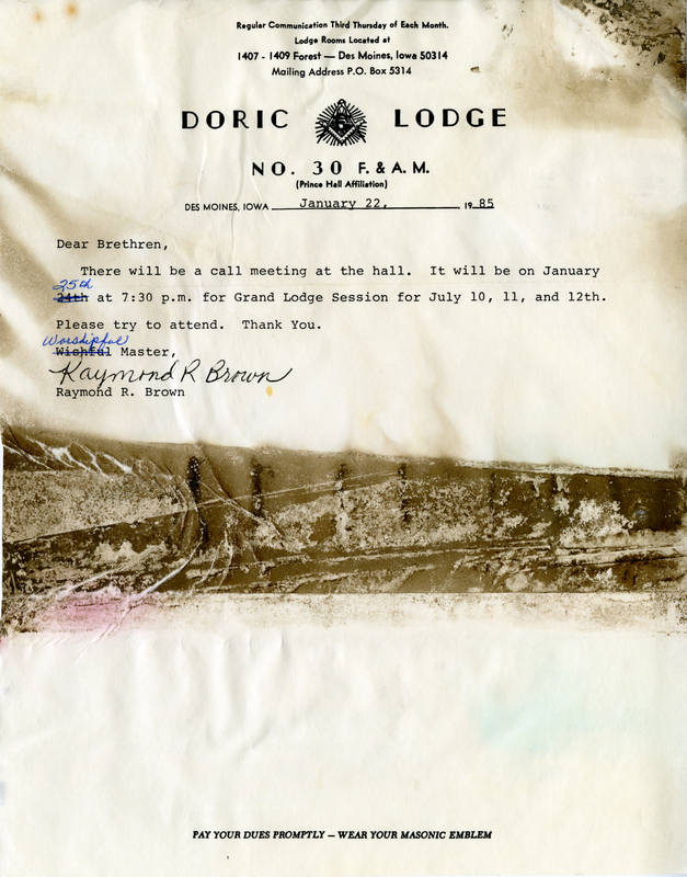 Doric lodge #30 meeting announcement.