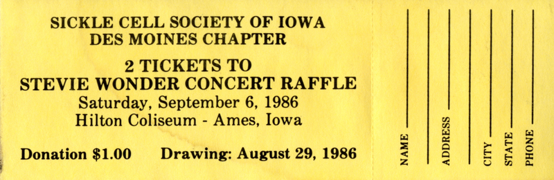 Stevie Wonder concert for 09/06/1986 at Hilton Coliseum. Raffle for 2 tickets.