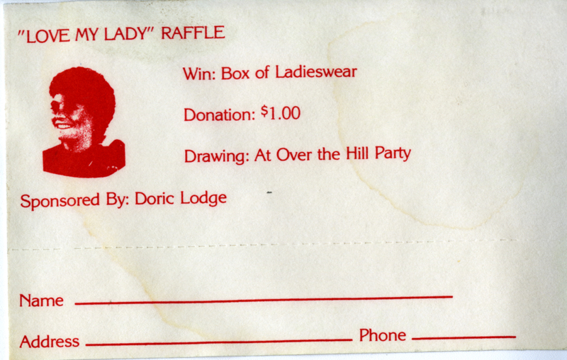 Raffle for a box of ladieswear, $1 donation to enter, sponsored by Doric Lodge.