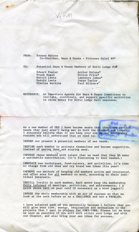 Correspondence From Yvonne Mccune To Ways & Means Members