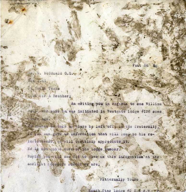 Flood damage, some text is illegible.