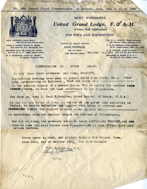 Written on letterhead from United Grand Lodge, Office of Grand Master.