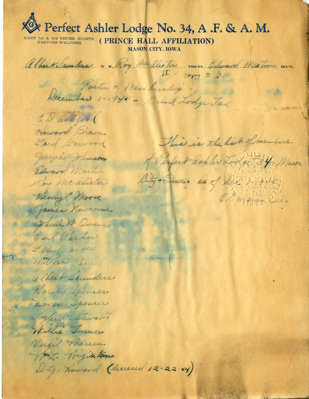 Roster Of Perfect Ashler Lodge #34 Membership
