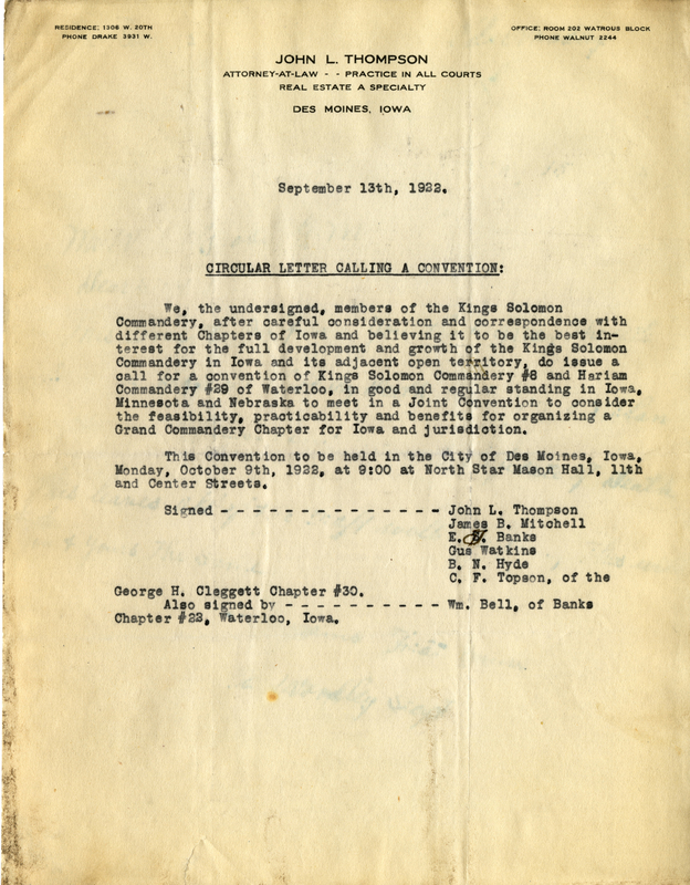 Written on letterhead from John L. Thompson's law office.