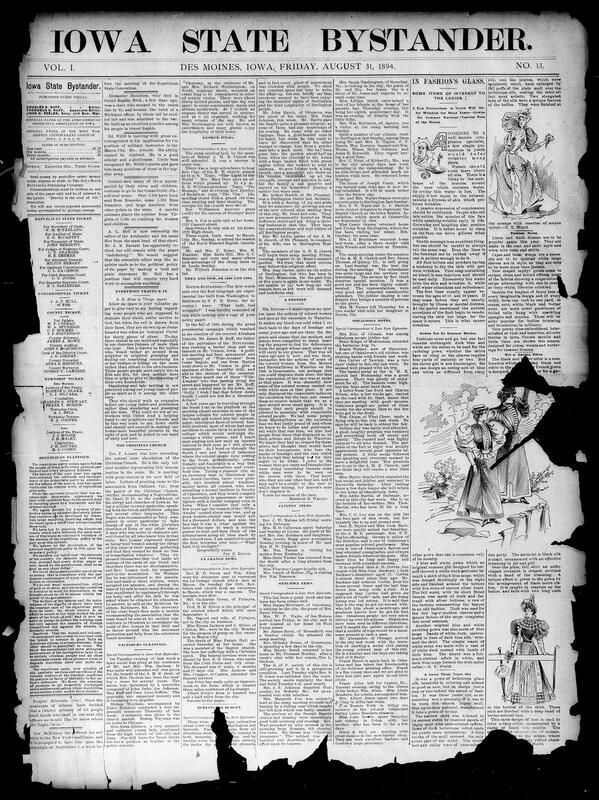 Contents include but are not limited to local news, fashion, local protests, immigration laws, produce assessments, the Iowa soldiers' and sailors' monument, and other topics.