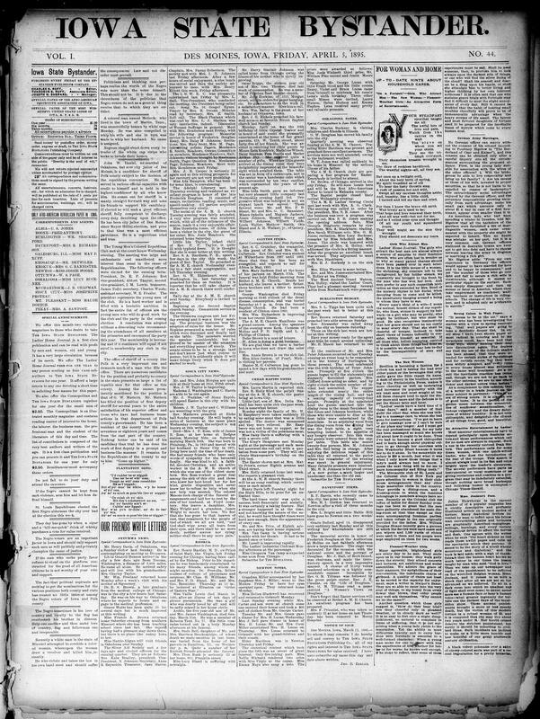 Contents include but are not limited to mixed local and national weekly covering community news, church and club events, society notes, personal items and illnesses, court and crime reports including train robbery, murder and alleged boodling cases, statewide political and legal developments, and international items China Japan armistice, Madagascar, European finance. It includes literary and household columns poems, essays on character, fashion/home hints, serialized human-interest stories and sketches, advertisements patent services, medicines, Aerotow windmills, clothing, notices sales, legal fillings and announcements of lectures, socials and religious services, giving readers a broad late 19th century blend of civic affairs, moral commentary and commercial notices.