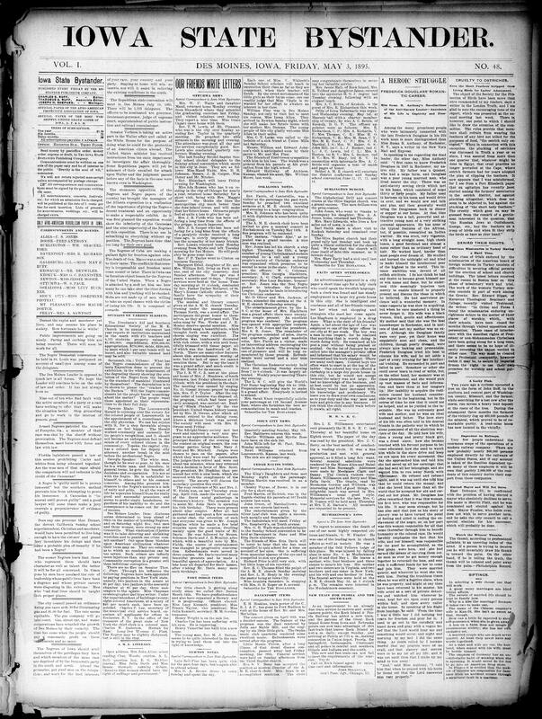 Contents include but are not limited to African American weekly edited by Charles and Thaddeus Ruff, blends sharp editorial commentary on racial injustice and civic action condemning lynching, unequal legal treatment, segregation laws ,urging political participation and better Black leadership with local church and social news, club and Sunday-school reports, human interest and reprinted national/international stories Frederick Douglass reminiscences, Cuba's insurgency, Nicaragua- British negotiations, crime and accident items train wrecks, robberies, fires, community notices and many advertisements for medicines, services and goods.