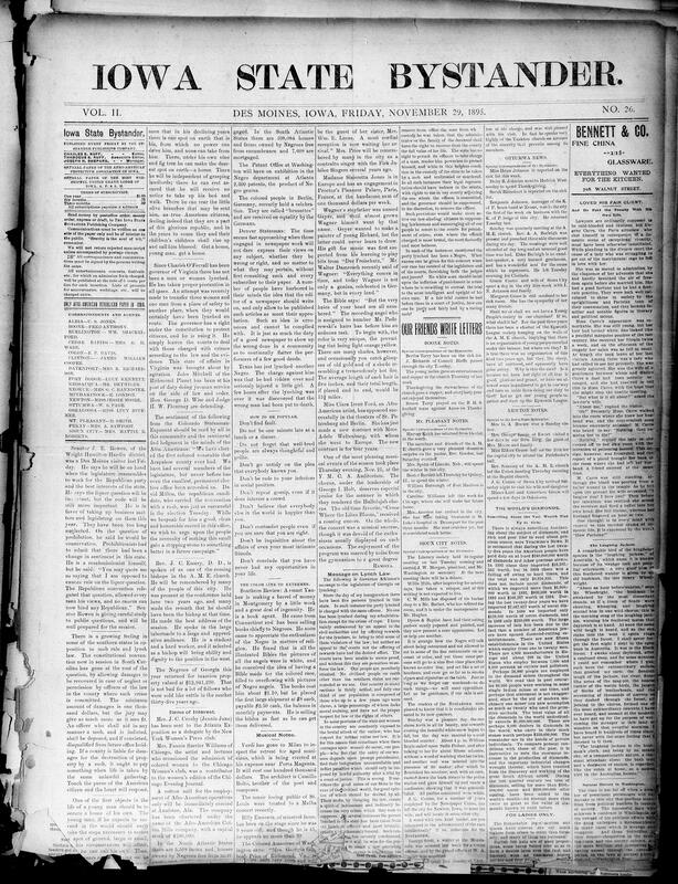 Contents include but are not limited to local news, how to be popular, lynching laws, diamond industry, music, the Rockefeller family, post office cuts, Chinese goverment unrest, Cubans against Spaniards, jack rabitts in Iowa, mining issues, Canadian education system, the A.M.E Chruch notification, and other topics