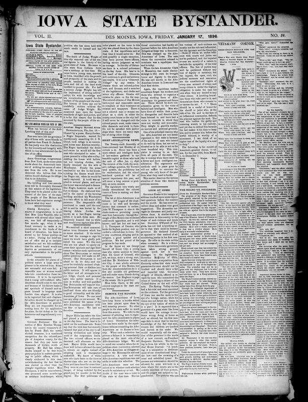 Contents include but not limited to a report of Judge George Wright’s sudden death and his long public service, coverage of the state legislature convening with debate on code revision, suffrage, land systems, prohibition and school text books, Governor Jackson’s message urging better care and funding for state institutions and a board of pardons, discussion of Afro American political representation and local police appointments including placement of a colored day beat officer, a graphic account of a Negro burned alive after exchange of gunfire with a posse, national commentary on lynching statistics and condemnation, a description of the Maxim rapid fire gun and its implications for modern warfare, reports on trials and convictions, and other topics.