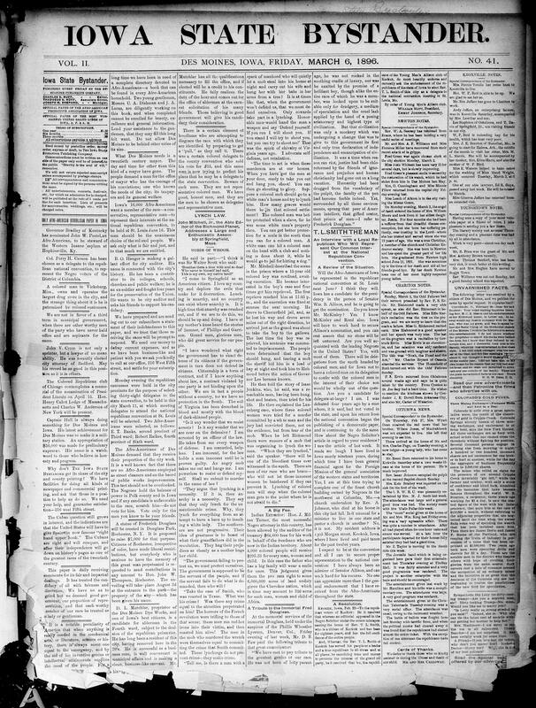 Contents include but not limited to reports of political nominations and municipal contests, details of a federal suit seeking forfeiture of railroad land grants, coverage of lynching and a fiery anti-lynching speech with examples of atrocities and calls for self defense, an interview with T. L. Smith about residence and convention candidacy, reports of legal verdicts and arrests including a guilty verdict in a major criminal trial and arrests for perjury, financial scandals involving large uncollectable bank notes, a mining boom in Colorado with rapid fortunes made, international events from naval and military preparations to a crushing battlefield defeat with heavy casualties, public health and agricultural concerns such as bacteria found in grain, plus local religious services, societies and civic developments, and other topics.