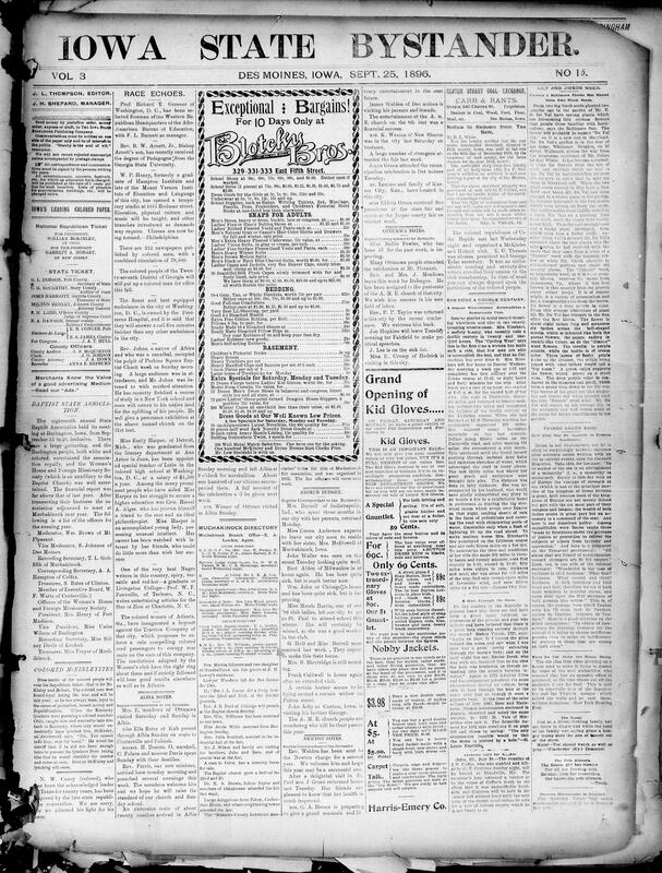 Contents include but are not limited to community news (Keokuk, Newton, etc.), Mrs. Rinehart completes record-breaking 203-mile bicycle ride in Denver (Colorado), Baltimore florist cultivates unique Jimson weed and lily hybrid, Cornhill Magazine correlates Bacon’s philosophy with contemporary political events, frost heavily damages Iowa corn crop with heavy losses reported, Foraker and Bryan to address Iowa Semi-Centennial celebration, Tribune newspaper opposes free silver using Mexican dollar comparison, 1,300 Des Moines businessmen sign declaration supporting Sound Money, and other topics.