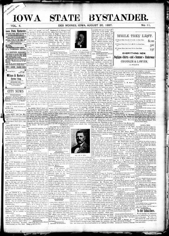 Contents include but are not limited to images and descriptions of Iowa political candidates, Republican State Convention, community news (Burlington, Oskaloosa, etc.), railroad agent demonstrates effective hog cholera cure in Dubuque, peace negotiations stalled over Thessaly occupation, Prince Henri of Orleans and Count of Turin fight duel, Republicans nominate L. M. Shaw for Governor at Iowa state convention, and other topics.