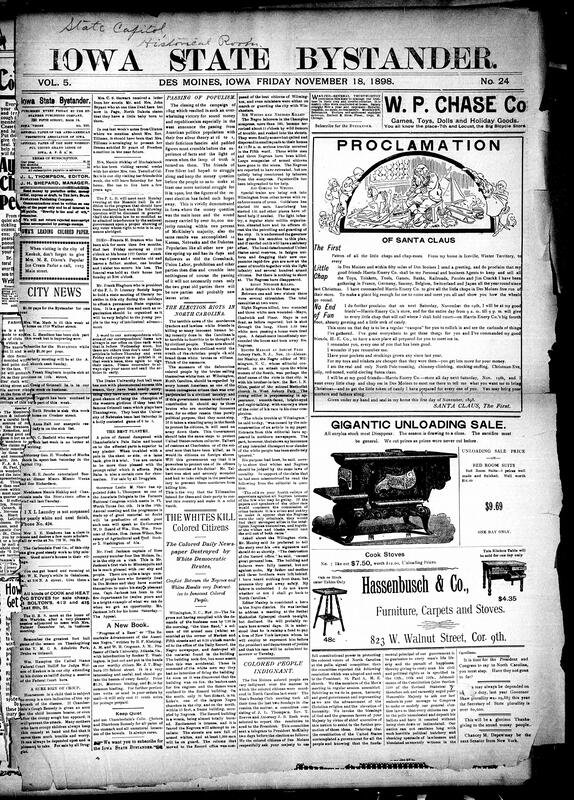 Contents include but are not limited to Governor Shaw issues Thanksgiving proclamation for Iowa, Nikola Tesla claims he can transmit power without wires, engineer claims U.S. coast defenses are nearly impregnable, history of Thanksgiving, Spain proposes arbitration over Philippines during peace talks, gun battles erupt between white and Black miners, War Department inquiry, and other topics.