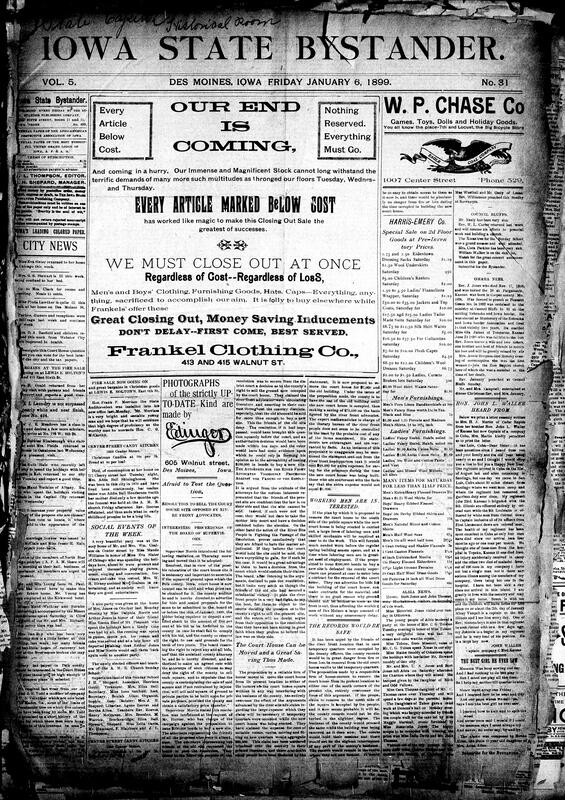 Contents include but are not limited to big front-page stock advertisement, courthouse construction to provide work for laboring men, community news (Omaha, Council Bluffs, etc.), Captain John Waller writes from Cuba about regiment's health, strong pardon application for Senator Cassatt sent to Washington, Iowa State Board alarmed by removal of insane patients, President McKinley's proclamation promises Filipinos home rule and rights, Mexican Ambassador Romero dies in Washington at age 62, peace treaty with Spain presented to the U.S. Senate, and other topics.
