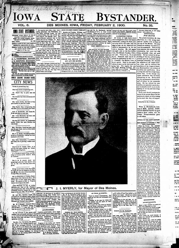 Contents include but are not limited to Williams and Walker comedy company performance, continued announcements of Paderewski upcoming concert, Bystander praises Mayor MacVicar and urges readers to re-elect him, Africa's 20th century “to undergo” vast development and commerce, large image of J. I. Myerly (candidate for Des Moines mayor), Dying Goebel sworn in as Kentucky governor, Republicans define Puerto Rico and the Philippines as colonies for tariff purposes, and other topics.