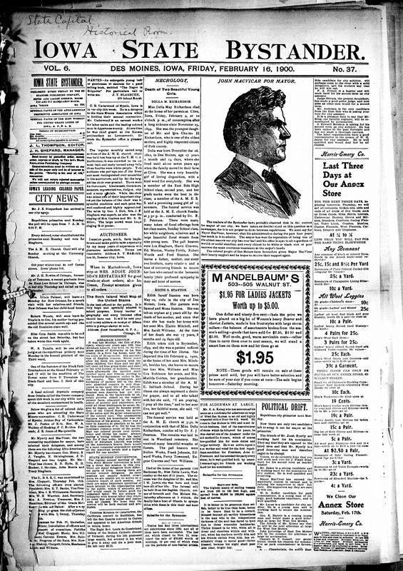Contents include but are not limited to obituaries, some history of Abraham Lincoln, Iowa State Miners’ Convention, Bystander praises Mayor MacVicar's inclusive and skilled administration for upcoming election, Des Moines Republican primaries feature multiple candidates, U.S. Consul Macrum resigns due to South Africa diplomatic issues, Senate to amend (or table) Hay-Pauncefote Nicaragua Canal Treaty, and other topics.