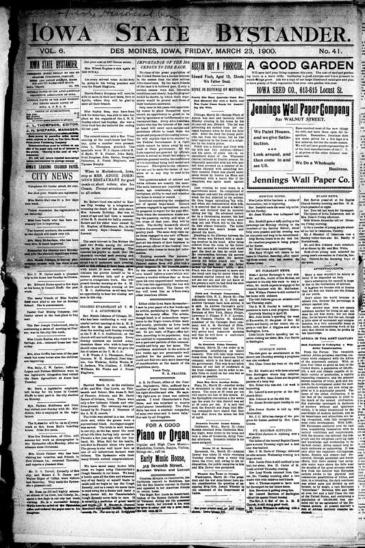 Contents include but are not limited to 12th Census crucial for Afro-Americans to show progress, teen shoots his father in defense of his mom, community news (Evans, Mt. Pleasant, etc.), Africa undergoing vast transformation by European development, Cleveland machinists strike for nine-hour day, Boers burn Pomeroy, Switzerland declines mediation in Boer War, and other topics.
