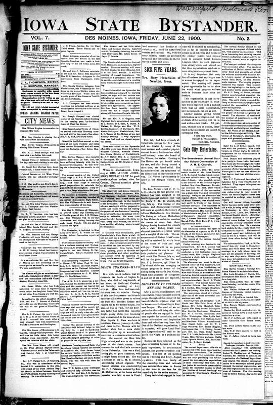 Contents include but are not limited to A.M.E. Church Sunday School Convention holds successful 17th session, community news (Clinton, Knoxville, etc.), National Negro Business League organizing to unite Black entrepreneurs, Des Moines auditorium destroyed by fire, stabbings in Sioux City, Senator Davis warns of grave and long-term international consequences from China's situation, Filipinos propose peace terms to U.S., and other topics.