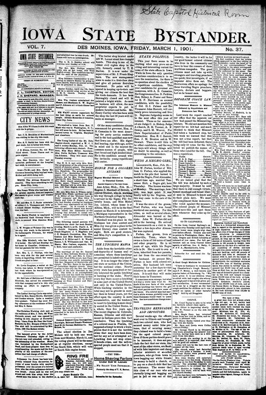 Contents include but are not limited to Minneapolis & St. Louis railroad sold for $5,000 judgment, Monona County ditch construction delayed, William M. Evarts (former U.S. Senator and Secretary of State) dies, new electric railroad planned to connect Charles City and Des Moines, Cuba adopts resolution on US relations, war revenue reduction bill passed, President McKinley opposes delays regarding negotiations in Peking, veterans decline to march in inaugural parade and other topics.