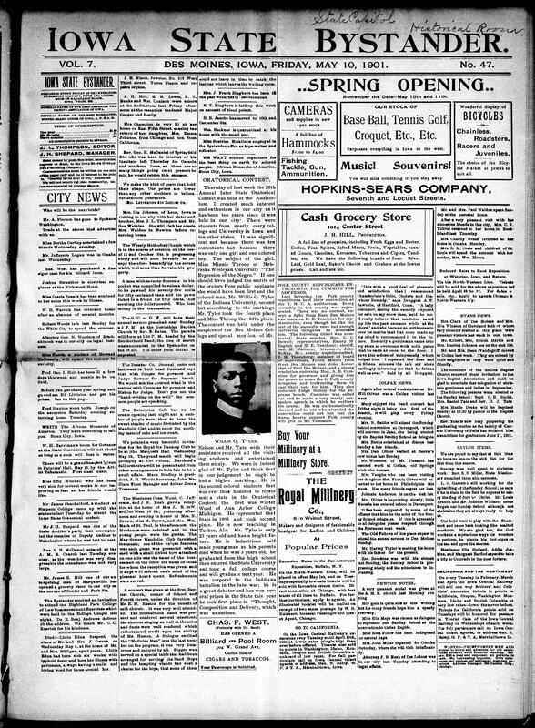 Contents include but are not limited to community news (Evans, Colfax, etc.), Polk County Republicans endorse Albert Cummins for governor, oratorical contest held with Black and female contestants doing well, Edwin Conger accepts gubernatorial nomination, train crash in Iowa, Secretary Hay submits new Nicaraguan canal treaty draft, Northern Pacific stock war causes market crash, President McKinley tours southwest, and other topics.