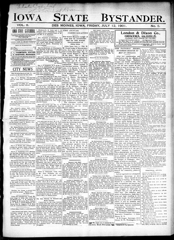 Contents include but are not limited to Grand Masonic Lodge of Iowa holds its annual meeting, continued NNBL meeting announcement in Chicago, community news (Clinton, Cedar Rapids, etc.), Chamberlain medicine advertisement, gubernatorial nominations update shows Cummins leading, boy dies in a house fire, Russian general threatens to invade India over British policy, Bryan rejects a lucrative campaign offer from Aguinaldo, U.S. rejects Russia's compromise on a tariff dispute, and other topics.