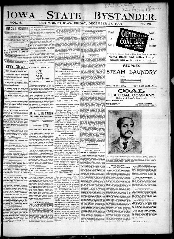 Contents include but are not limited to carrier pigeons' use growing for military and naval communication, Missouri news (State Teacher’s Association, State Federation of Colored Women), picture and description of Iowa Masonic worker, President Roosevelt appoints former Iowa Governor Leslie M. Shaw as Secretary of Treasury, Governor Cummins proposes a commission to study railroad assessment, Boer peace talks fail leading to continued war, and other topics.