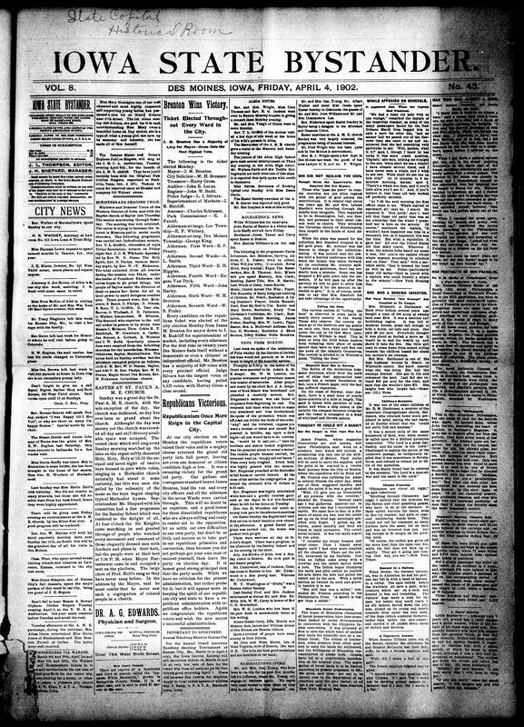 Contents include but are not limited to Peter Fernett's family (with 188 people) is possibly the largest in the U.S, Iowa’s Black women’s club meet, community news (Davenport, Albia, etc.), General Jacob H. Smith court-martialed for ordering to "kill and burn”, Secretary Shaw's speech criticized by London Globe, Moscow riot leaves 50 dead, Iowa crops in good condition, mad dog travelling through Iowa counties biting people, 20% tariff concession in Cuba favorably reported, British army suffers defeat during attack on Boer camp, and other topics.