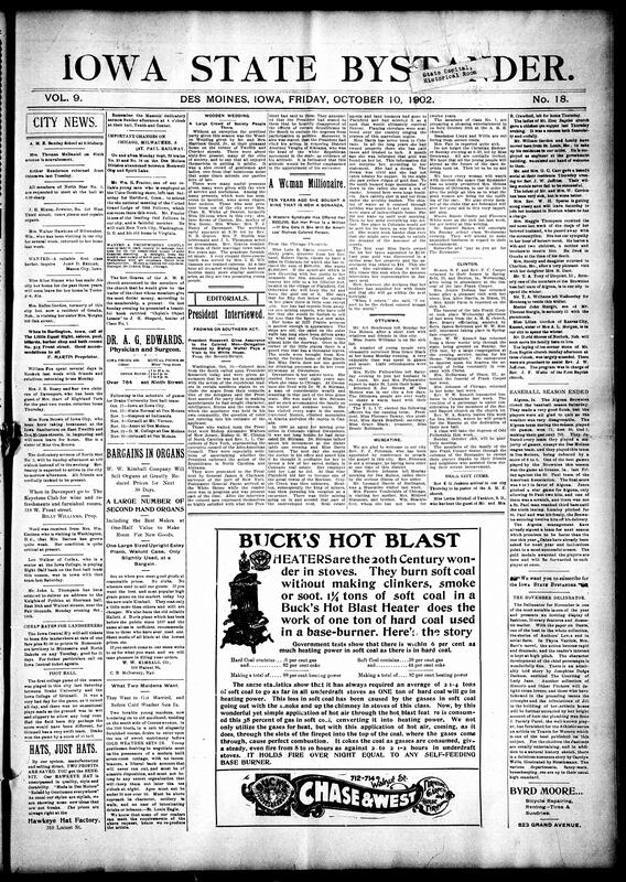 Contents include but are not limited to President Roosevelt assures Black leaders he opposes Southern Republicans exclusion, stove advertisement, community news (Muscatine, Sioux City, etc.), laundry boiler explosion causes massive damage, woman leads renewed Boxer uprising in China province, coal strike negotiations fail as miners reject President Roosevelt’s proposal, Governor Stone orders military to stop Pennsylvania coal strike riots, and other topics.