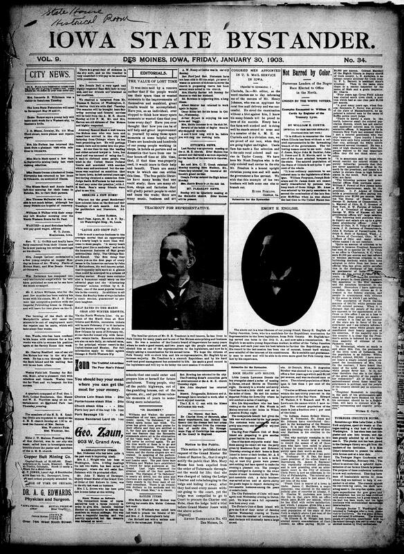 Contents include but are not limited to tips on how to utilize down time in certain jobs, community news (Ottumwa, Mt. Pleasant, etc.), two Black men appointed to U.S. mail service in Iowa, Northern states electing Black officials in contrast to Southern states, pictures and descriptions of some political candidates, “In Dahomey” musical comedy praised, and other topics.